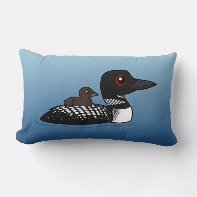 Loon with chick lumbar pillow (Front)