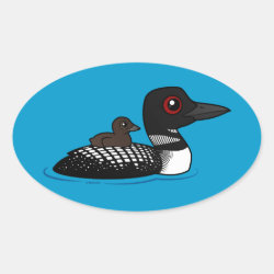 Loon with chick Oval Sticker