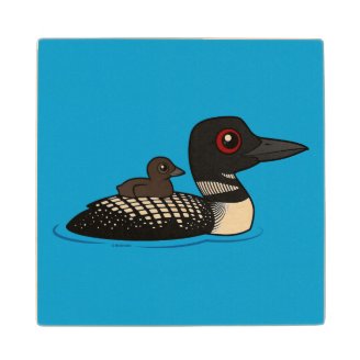 Loon with chick 4 Inch Wooden Coaster
