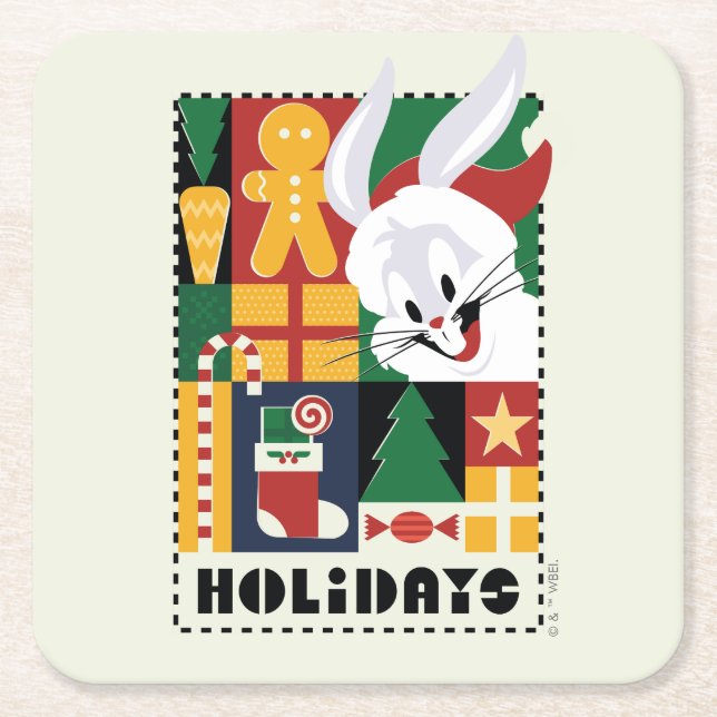 LOONEY TUNES™ BUGS BUNNY™ Holidays Badge Square Paper Coaster (Front)