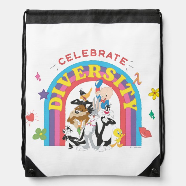 LOONEY TUNES™ - Celebrate Diversity Pride Rainbow Drawstring Bag (Front)