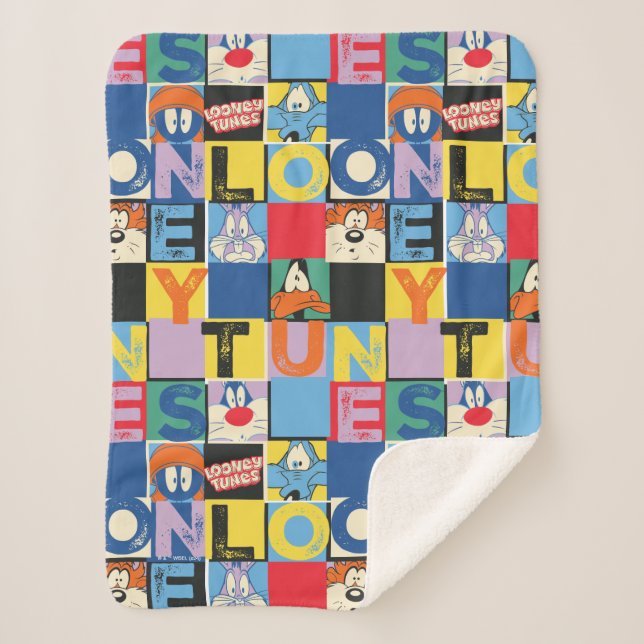 LOONEY TUNES™ Character Checker Blocks Sherpa Blanket (Front)
