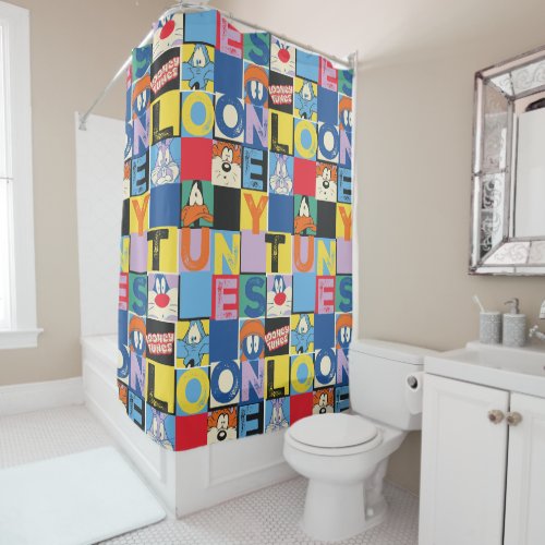 LOONEY TUNES Character Checker Blocks Shower Curtain