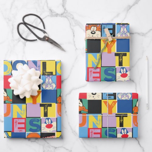 LOONEY TUNES Character Checker Blocks Wrapping Paper Sheets