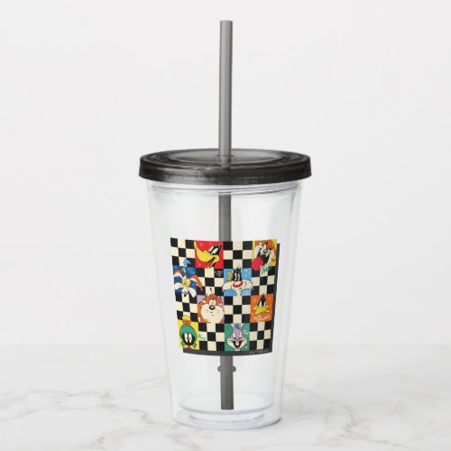 LOONEY TUNES Characters on Black  White Checker Acrylic Tumbler