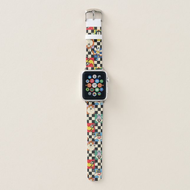 LOONEY TUNES™ Characters on Black & White Checker Apple Watch Band (Front)
