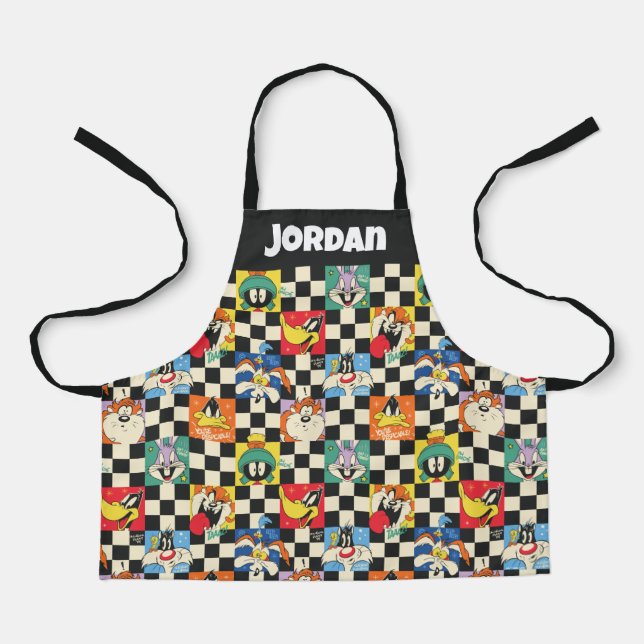 LOONEY TUNES™ Characters on Black & White Checker Apron (Front)