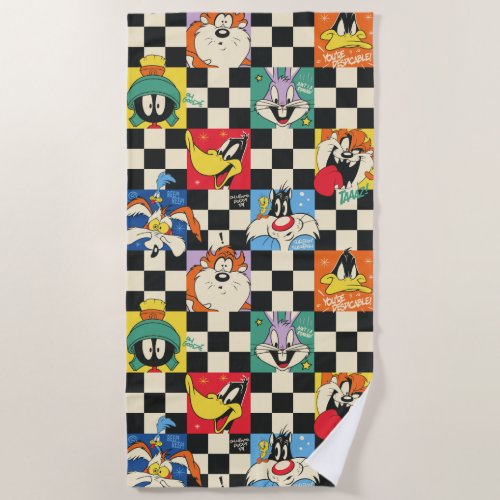 LOONEY TUNES Characters on Black  White Checker Beach Towel