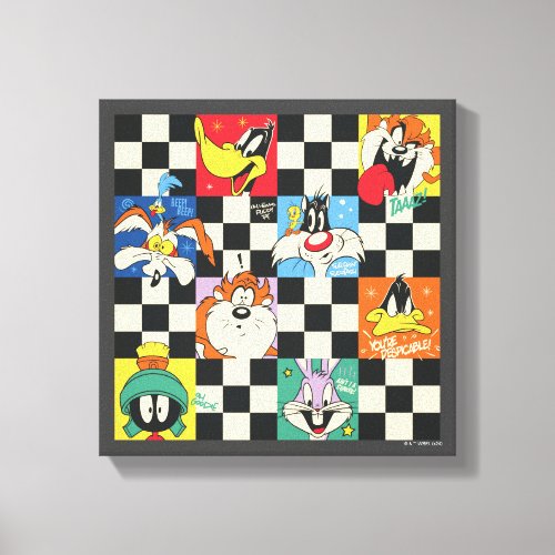 LOONEY TUNES Characters on Black  White Checker Canvas Print