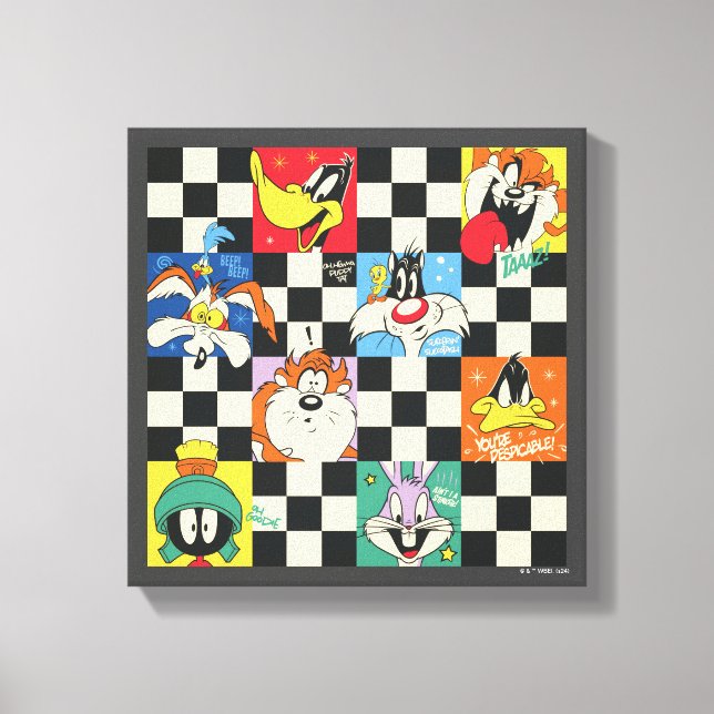 LOONEY TUNES™ Characters on Black & White Checker Canvas Print (Front)