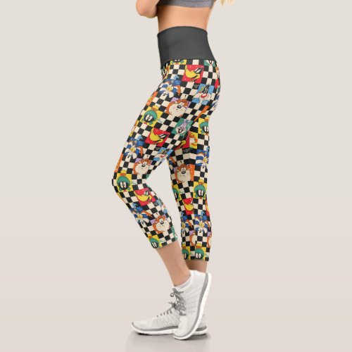 LOONEY TUNES Characters on Black  White Checker Capri Leggings