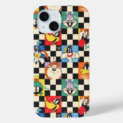 LOONEY TUNES Characters on Black  White Checker iPhone 15 Case