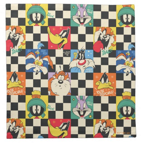 LOONEY TUNES Characters on Black  White Checker Cloth Napkin