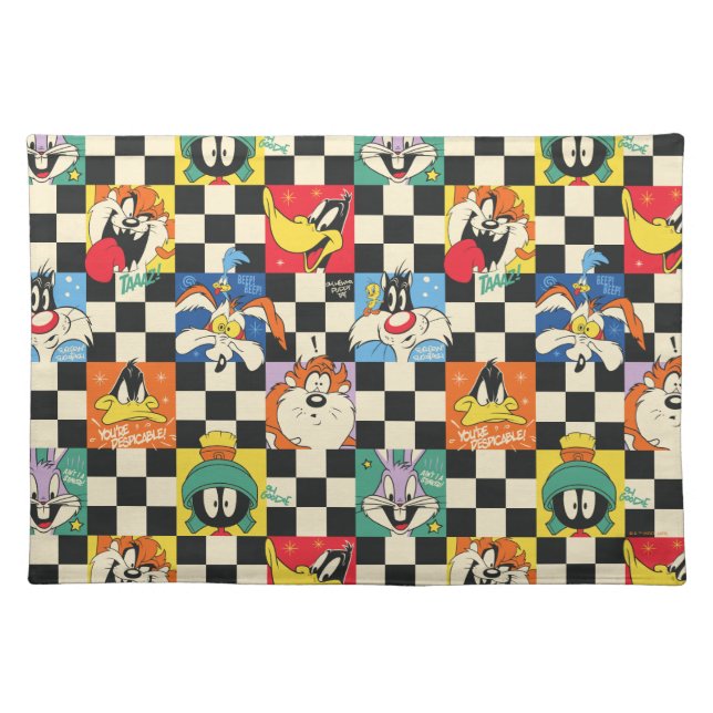 LOONEY TUNES™ Characters on Black & White Checker Cloth Placemat (Front)