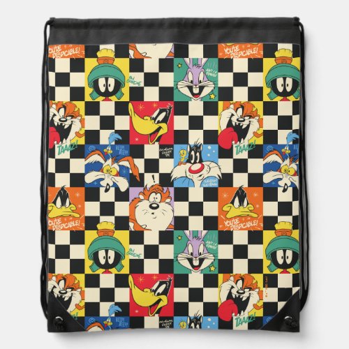 LOONEY TUNES Characters on Black  White Checker Drawstring Bag