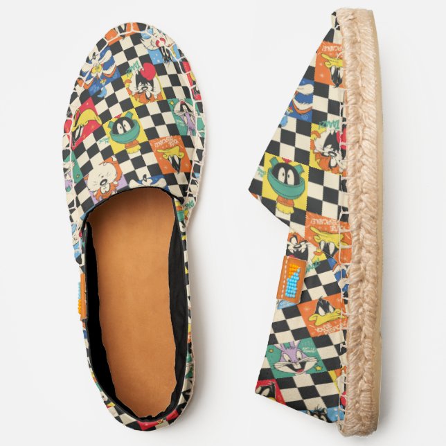 LOONEY TUNES™ Characters on Black & White Checker Espadrilles (Side)