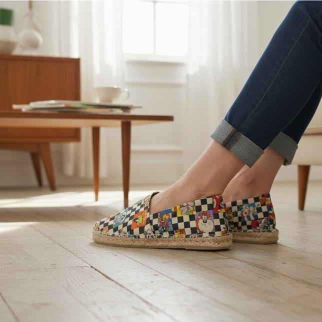 LOONEY TUNES™ Characters on Black & White Checker Espadrilles (Creator Uploaded)