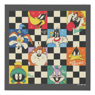 LOONEY TUNES™ Characters on Black & White Checker Faux Canvas Print