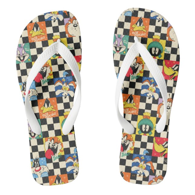 LOONEY TUNES™ Characters on Black & White Checker Flip Flops (Footbed)