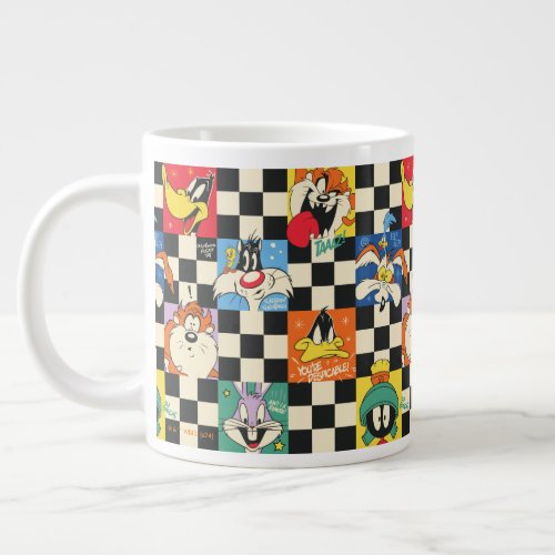 LOONEY TUNES Characters on Black  White Checker Giant Coffee Mug