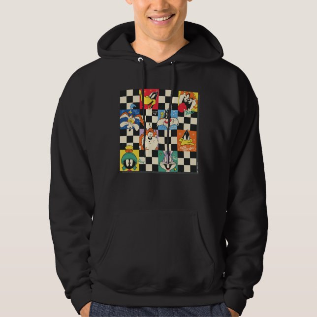 LOONEY TUNES™ Characters on Black & White Checker Hoodie (Front)