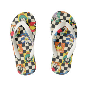 LOONEY TUNES™ Characters on Black & White Checker Kid's Flip Flops
