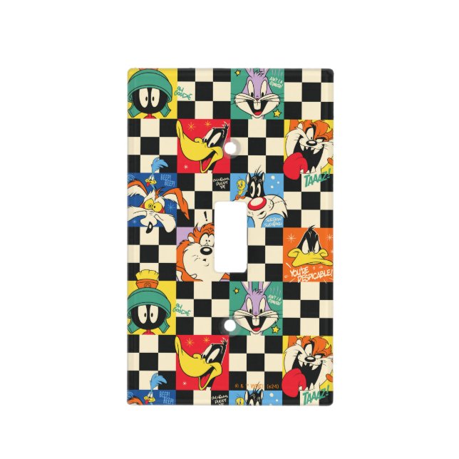 LOONEY TUNES™ Characters on Black & White Checker Light Switch Cover (Front)