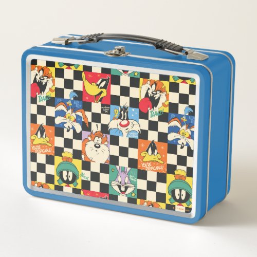 LOONEY TUNES Characters on Black  White Checker Metal Lunch Box