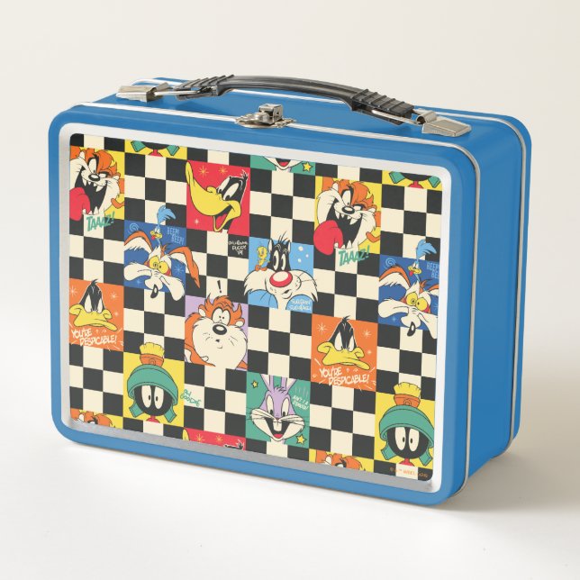 LOONEY TUNES™ Characters on Black & White Checker Metal Lunch Box (Front)