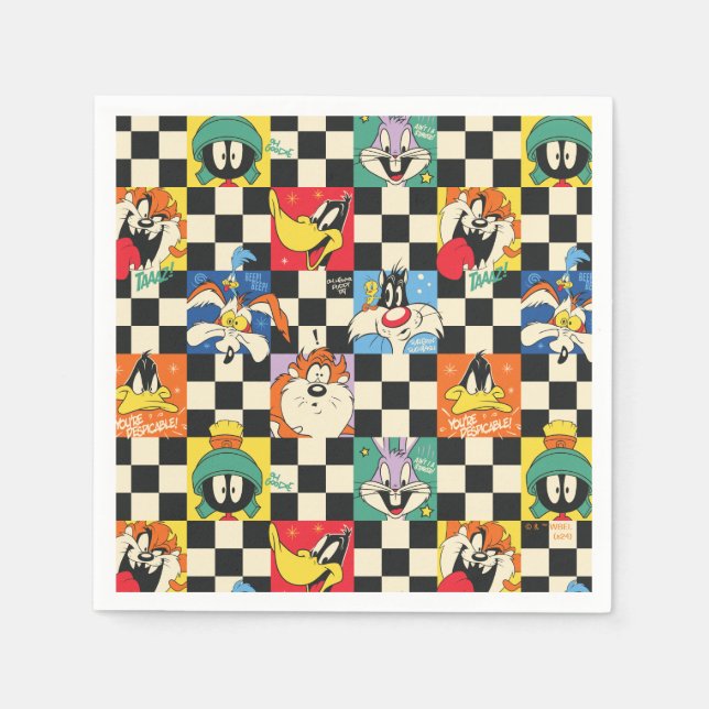 LOONEY TUNES™ Characters on Black & White Checker Napkins (Front)