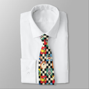 LOONEY TUNES™ Characters on Black & White Checker Neck Tie