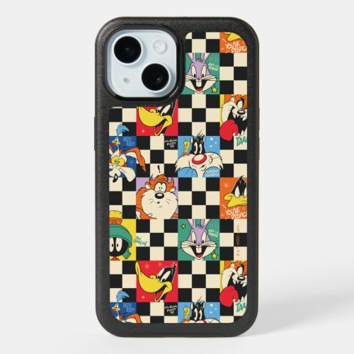 LOONEY TUNES Characters on Black  White Checker iPhone 15 Case