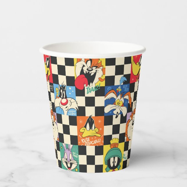 LOONEY TUNES™ Characters on Black & White Checker Paper Cups (Front)