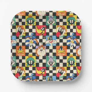 LOONEY TUNES™ Characters on Black & White Checker Paper Plates