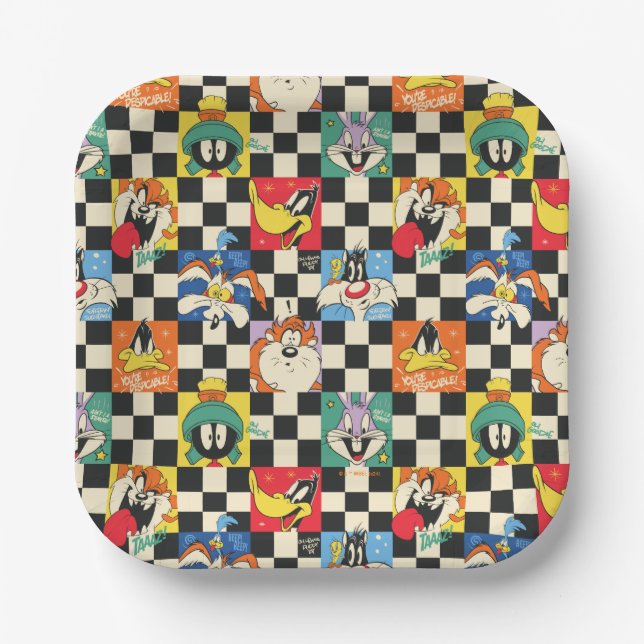 LOONEY TUNES™ Characters on Black & White Checker Paper Plates (Front)