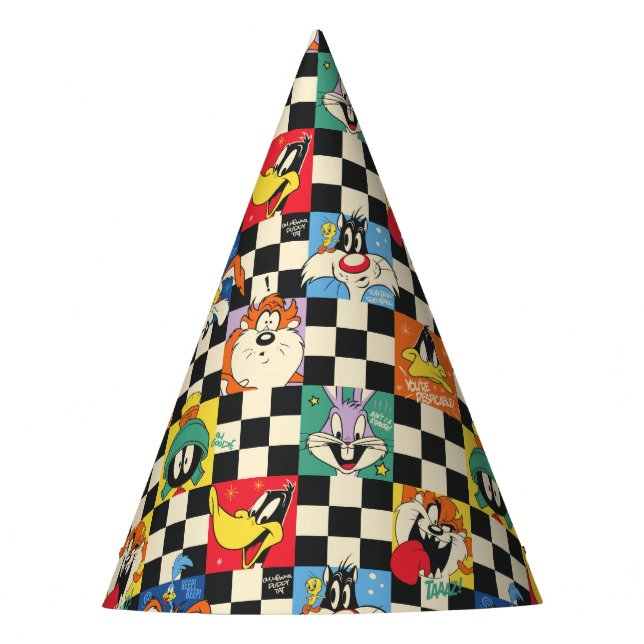 LOONEY TUNES™ Characters on Black & White Checker Party Hat (Front)