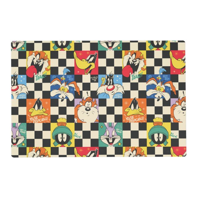 LOONEY TUNES™ Characters on Black & White Checker Placemat (Front)