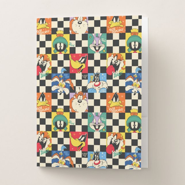 LOONEY TUNES™ Characters on Black & White Checker Pocket Folder (Front)