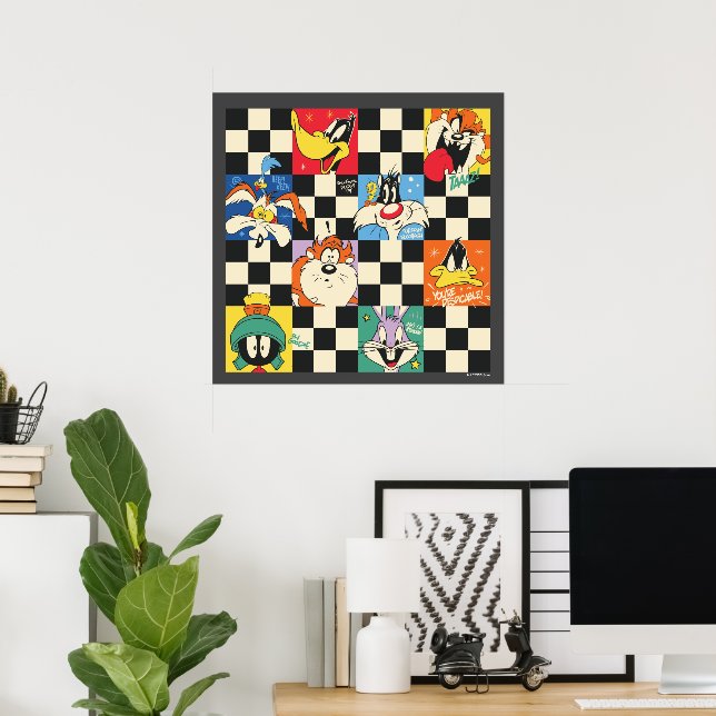 LOONEY TUNES™ Characters on Black & White Checker Poster (Home Office)