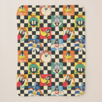 LOONEY TUNES™ Characters on Black & White Checker Sherpa Blanket