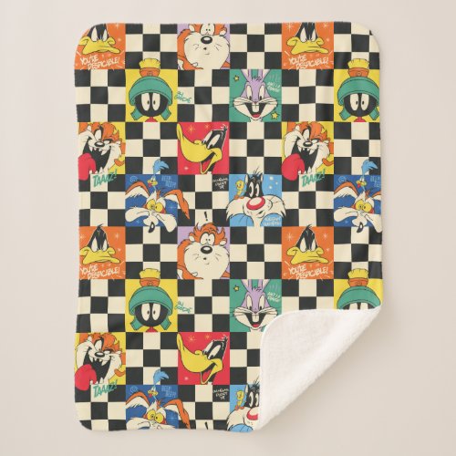 LOONEY TUNES Characters on Black  White Checker Sherpa Blanket