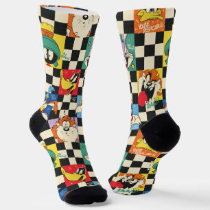 LOONEY TUNES™ Characters on Black & White Checker Socks