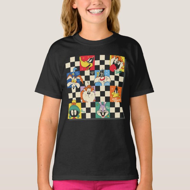 LOONEY TUNES™ Characters on Black & White Checker T-Shirt (Front)