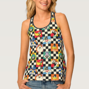 LOONEY TUNES™ Characters on Black & White Checker Tank Top