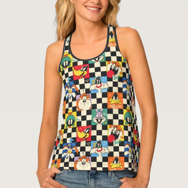LOONEY TUNES™ Characters on Black & White Checker Tank Top (Front)