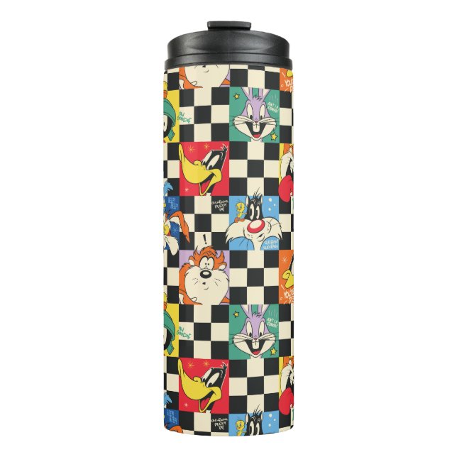 LOONEY TUNES™ Characters on Black & White Checker Thermal Tumbler (Front)