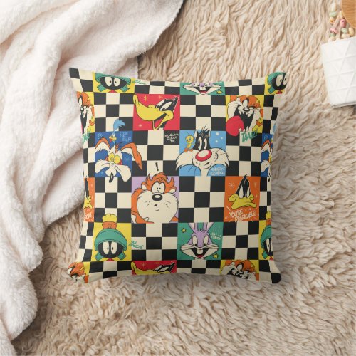 LOONEY TUNES Characters on Black  White Checker Throw Pillow