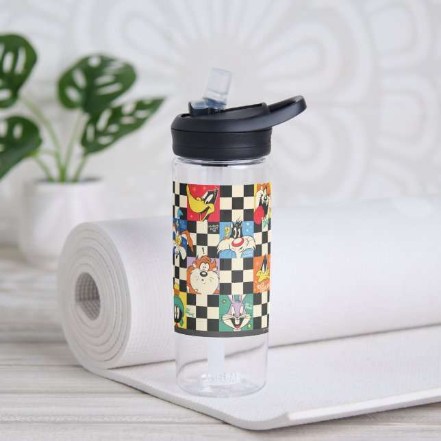 LOONEY TUNES™ Characters on Black & White Checker Water Bottle (Yoga)