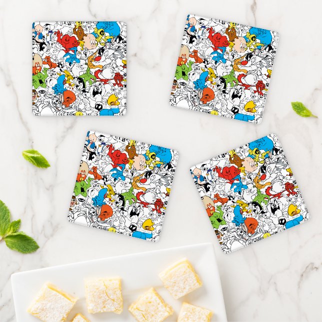 LOONEY TUNES™ Color Pop Pattern Coaster Set (In Situ)