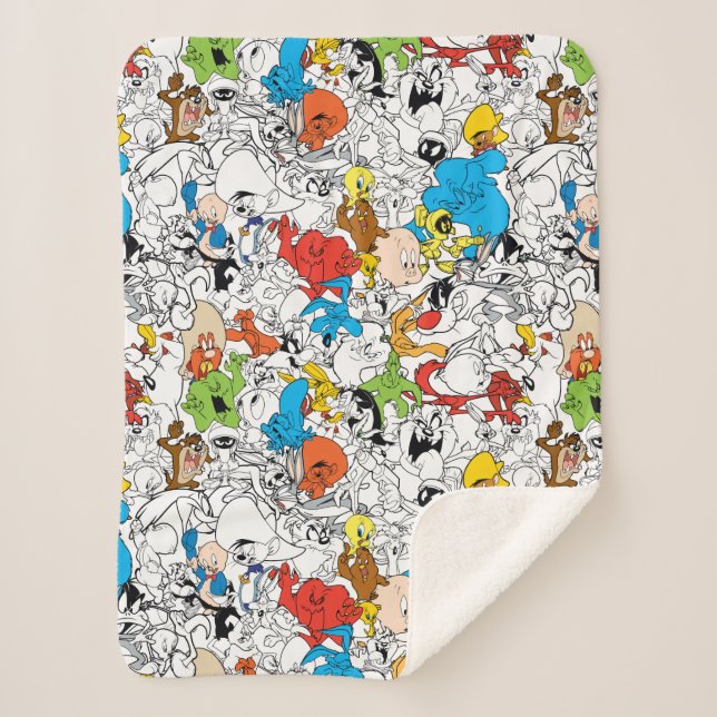 LOONEY TUNES™ Color Pop Pattern Sherpa Blanket (Front)